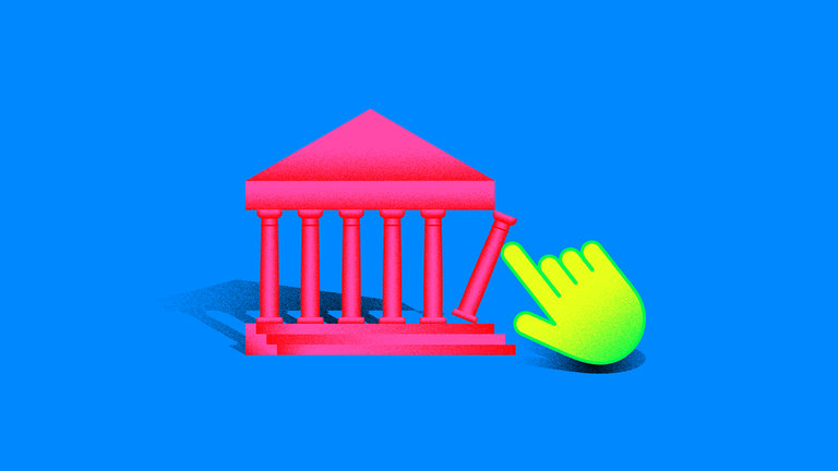 Illustrative Grafik eines Tempels bei dem eine Säule droht umzustürzen Illustrative Grafik eines Tempels bei dem eine Säule droht umzustürzen