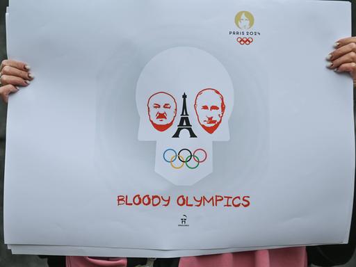 Ukrainische Proteste gegen die Olympia-Teilnahme von russischen und belarussischen Athleten in Krakau 