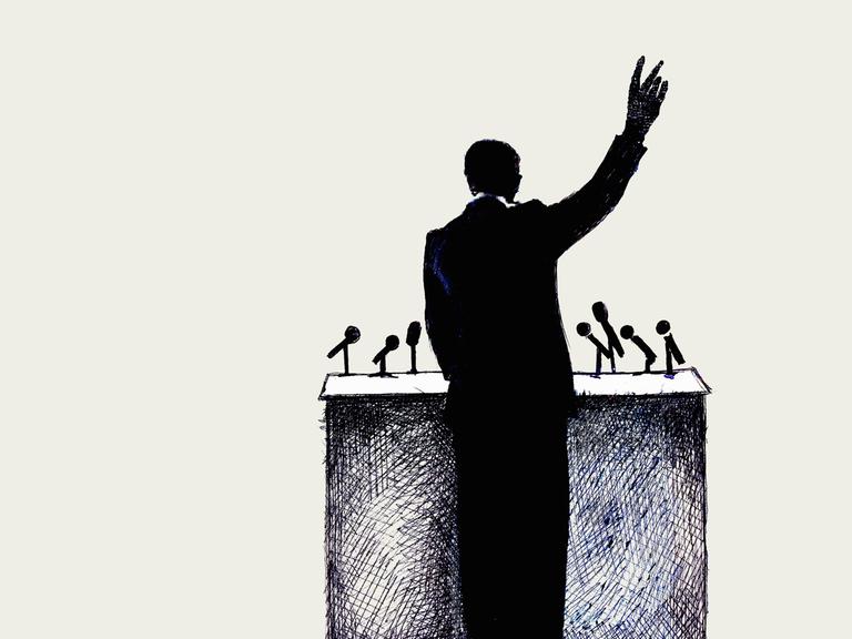 Rückansicht eines Redners am Podium
