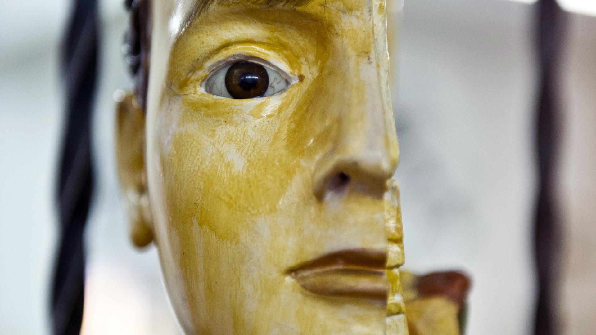 Ein halbierter, geöffneter Kopf: Medizinisches Modell im Psychiatriemuseum Riedstadt / Hessen.