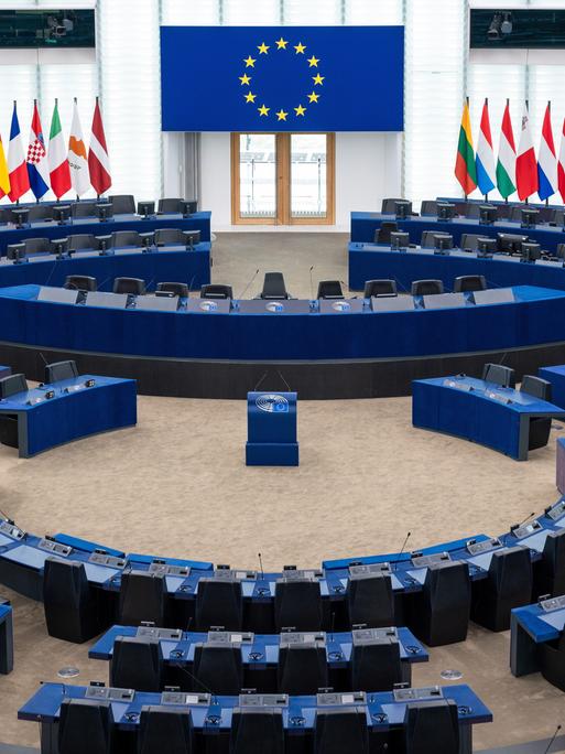 Frankreich: Plenarsaal des Europäischen Parlaments in Strassburg.